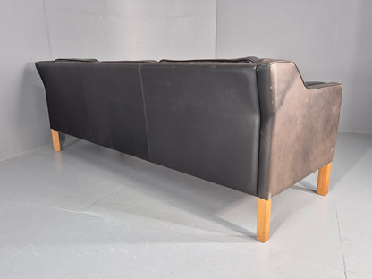 Vintage 3 Seater Sofa Danish Mid Century Black Leather 1970s Retro  EB11628