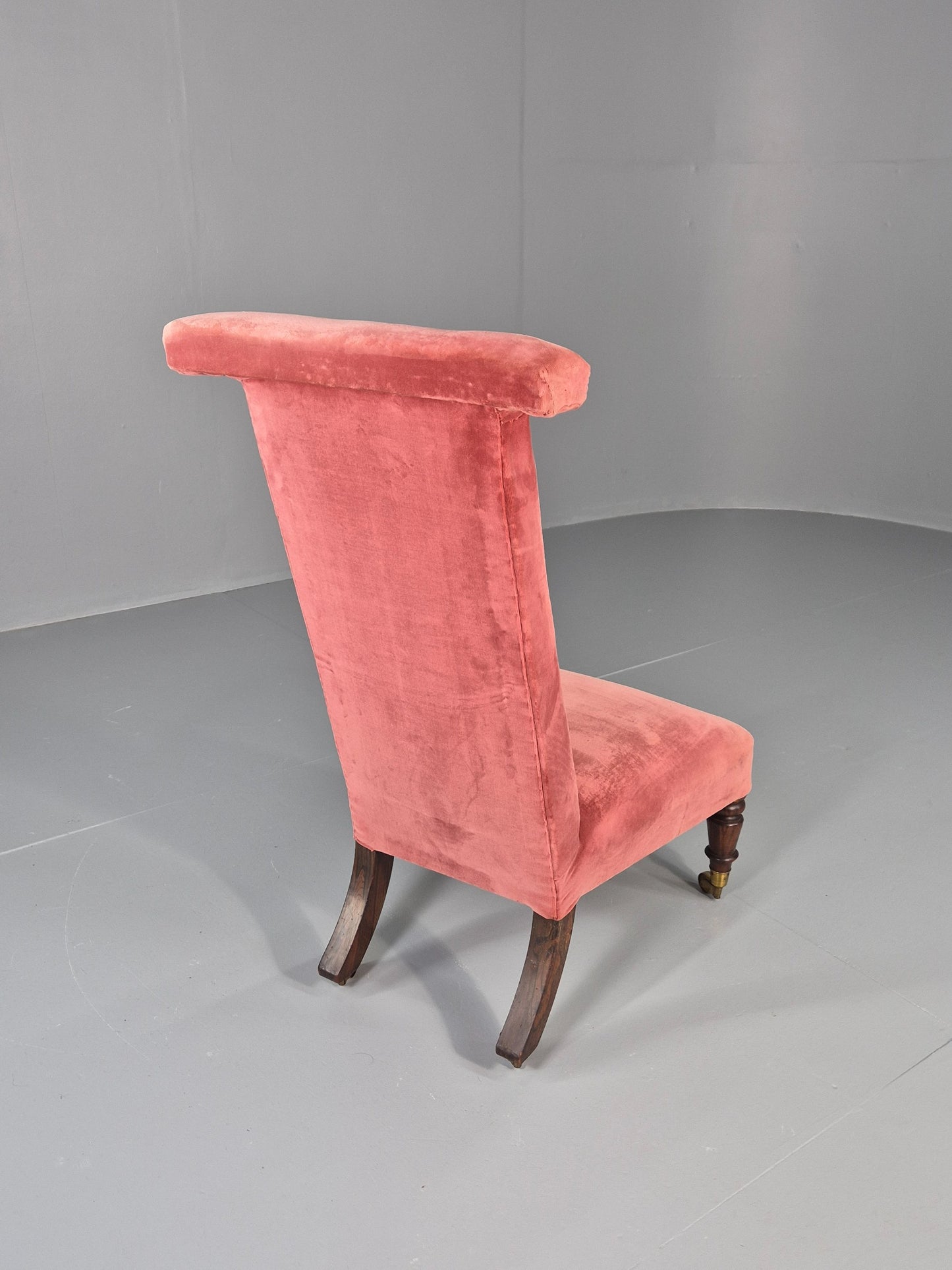 Antique Prayer or Slipper Chair Hot Pink Velvet Velour Upholstery 1900s EB12456
