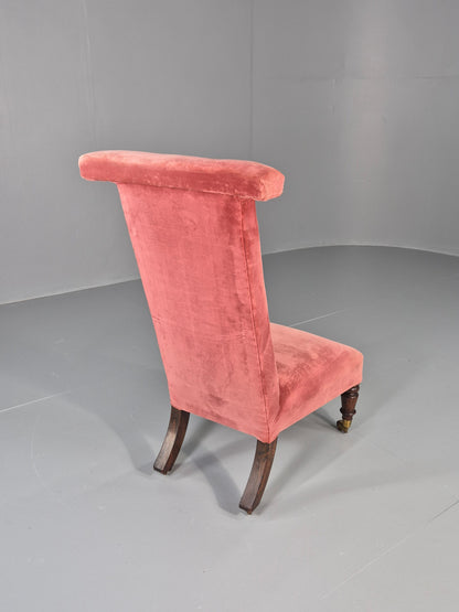 Antique Prayer or Slipper Chair Hot Pink Velvet Velour Upholstery 1900s EB12456