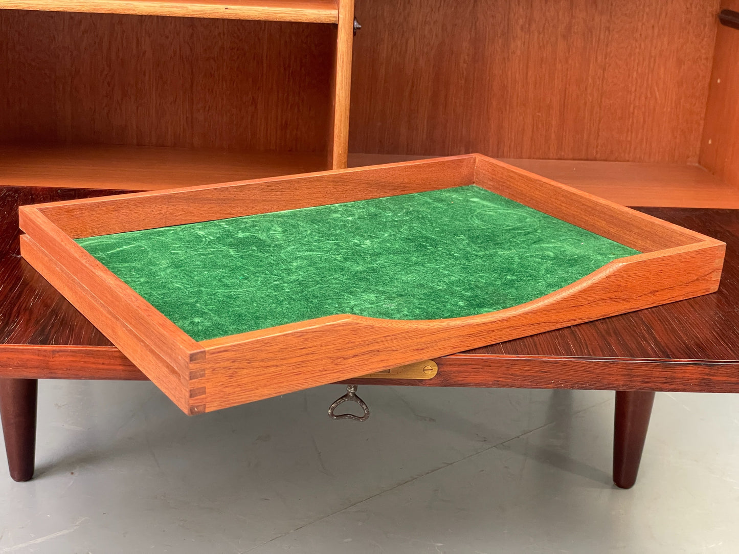 Vintage 1960s Danish Cabinet Mid Century Darkwood Drop Door Shelving EB12355