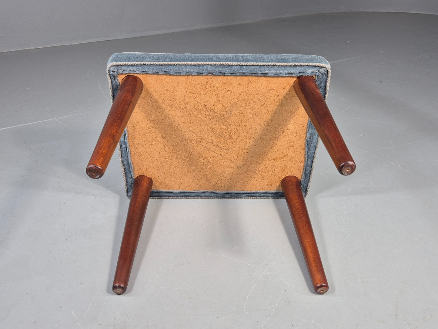 Vintage Danish Midcentury Footstool with Tapestry Floral Top 1960s EB12029