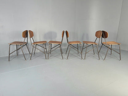 6 Vintage Danish Stacking Chair Industrial Steel and Teak Ply Retro MCM  EB12475