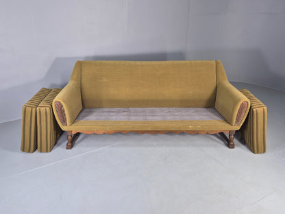 Vintage Danish 3 Seater Sofa 1970s Green Wool on Oak Frame Retro EB12752