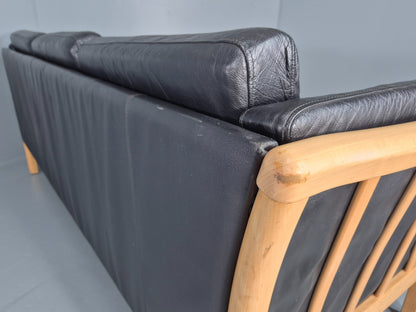 Vintage 3 Seater Sofa Danish Black Leather Mid Century Design Retro EB11925 M3SS