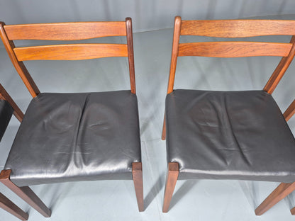 6 Vintage Danish Teak Dining Chairs Mid Century Leather Mogens Kold  EB12650