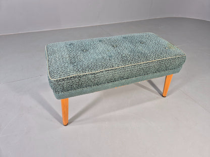 Vintage 1950s Footstool Turquoise Blue Boucle Beech Legs EB12797