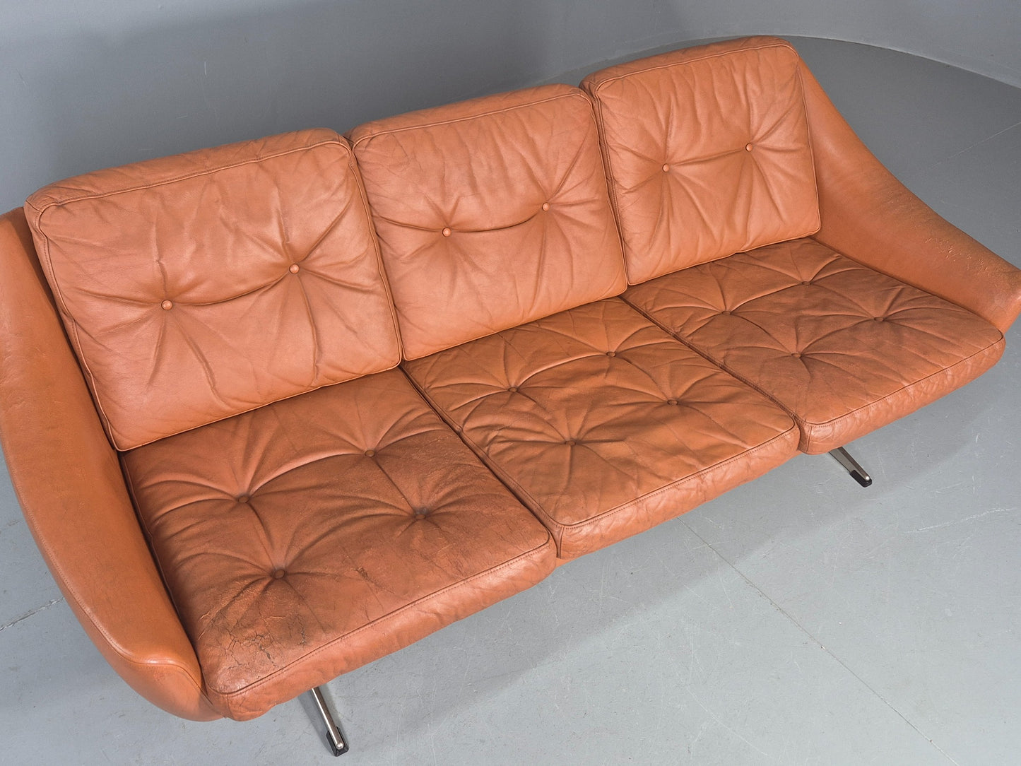 Vintage 3 Seater Sofa Tan Leather Danish 1960s Edmund Jorgensen Design EB12226