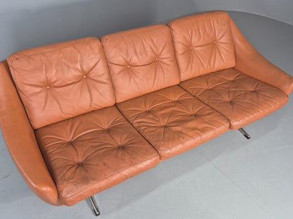 Vintage 3 Seater Sofa Tan Leather Danish 1960s Edmund Jorgensen Design EB12226