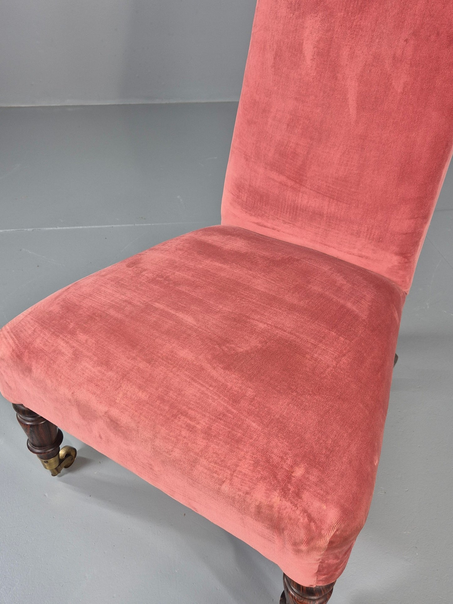 Antique Prayer or Slipper Chair Hot Pink Velvet Velour Upholstery 1900s EB12456