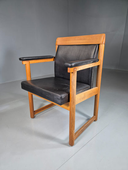 Vintage Mid Century Elbow Desk Chair Swedish 1960s Black Leather Retro EB07001