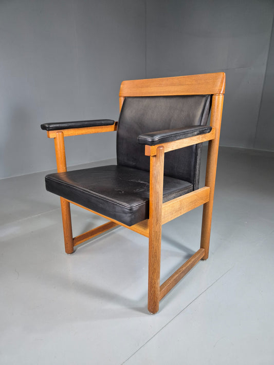 Vintage Mid Century Elbow Desk Chair Swedish 1960s Black Leather Retro EB07001