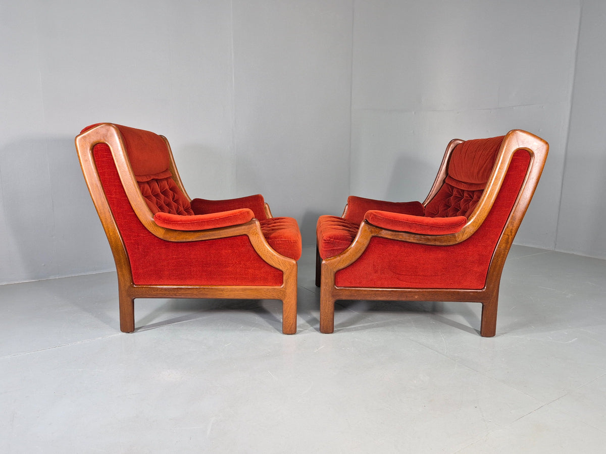 2 Vintage Guy Rogers Lounge Chairs 1970s Mahogany Frame Retro MCM Eb13056