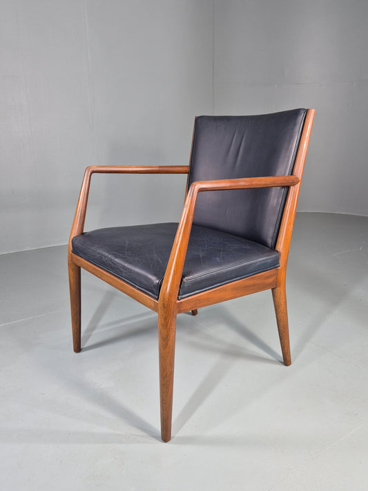 Vintage Mid Century Teak Armchair Blue Leather 1960s Retro EB11905