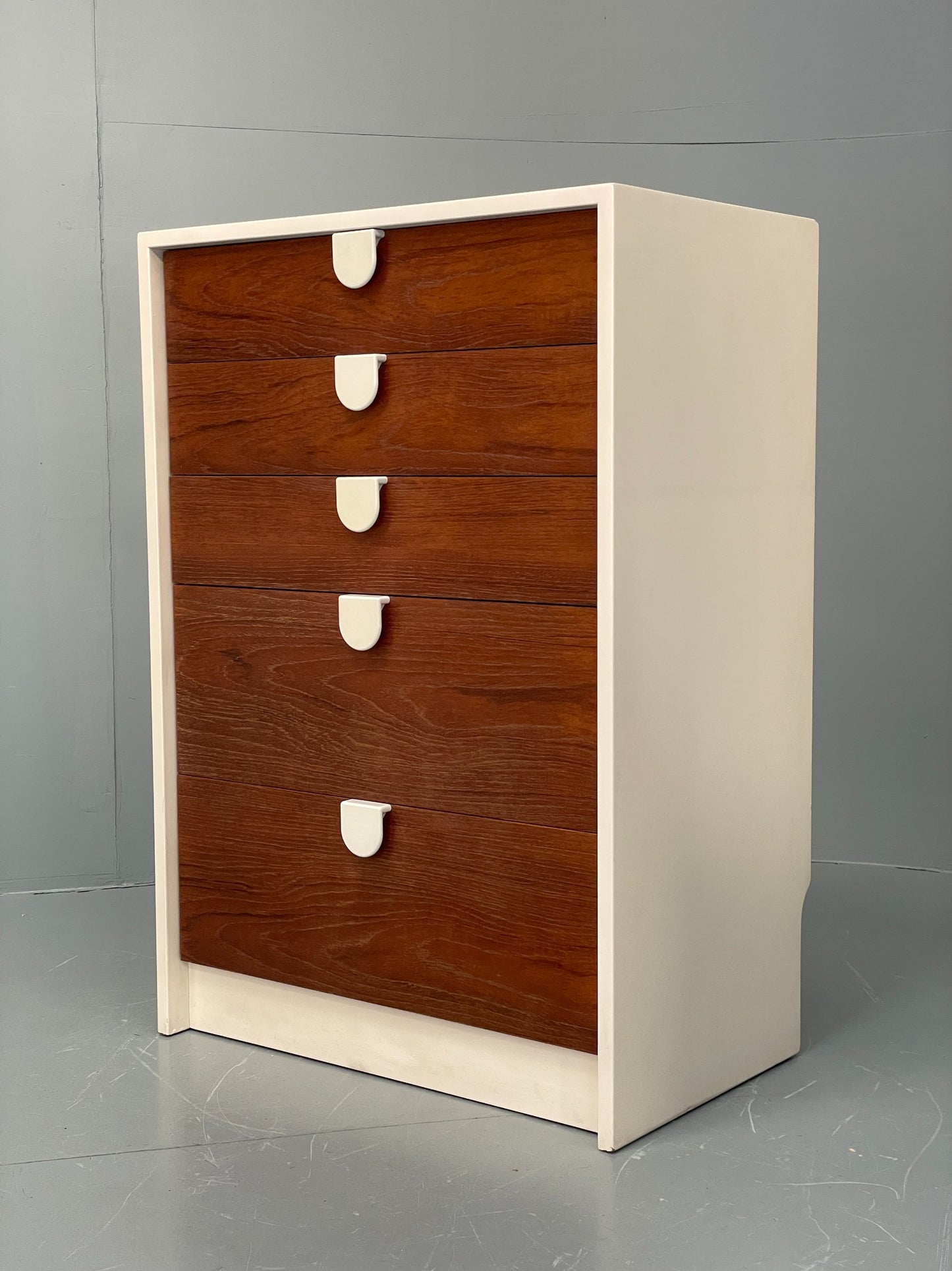 Vintage Chest Of Drawers 1970s Teak White Retro Chunky Handles EB12070