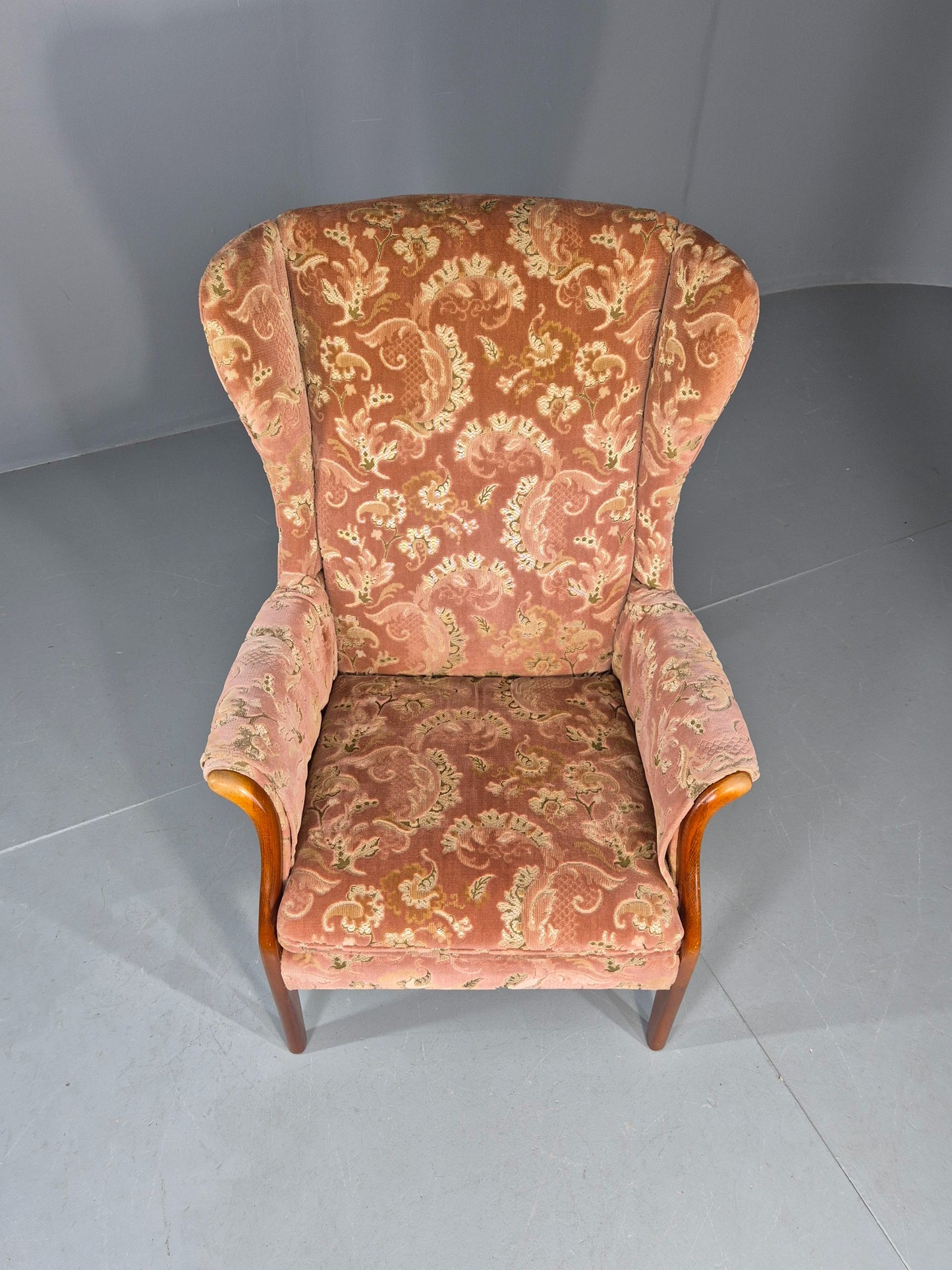 Vintage Parker Knoll Mid Century Lounge Chair Pink Hued Paisley Velour EB12168
