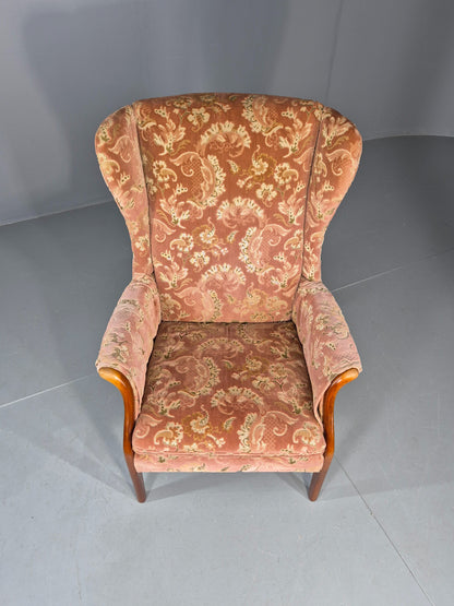 Vintage Parker Knoll Mid Century Lounge Chair Pink Hued Paisley Velour EB12168