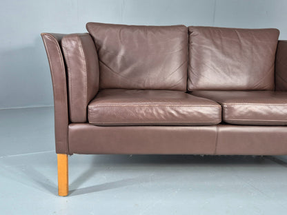 Vintage Danish 2 Seater Sofa Vemb Brown Leather 1970s Retro MCM  EB12408