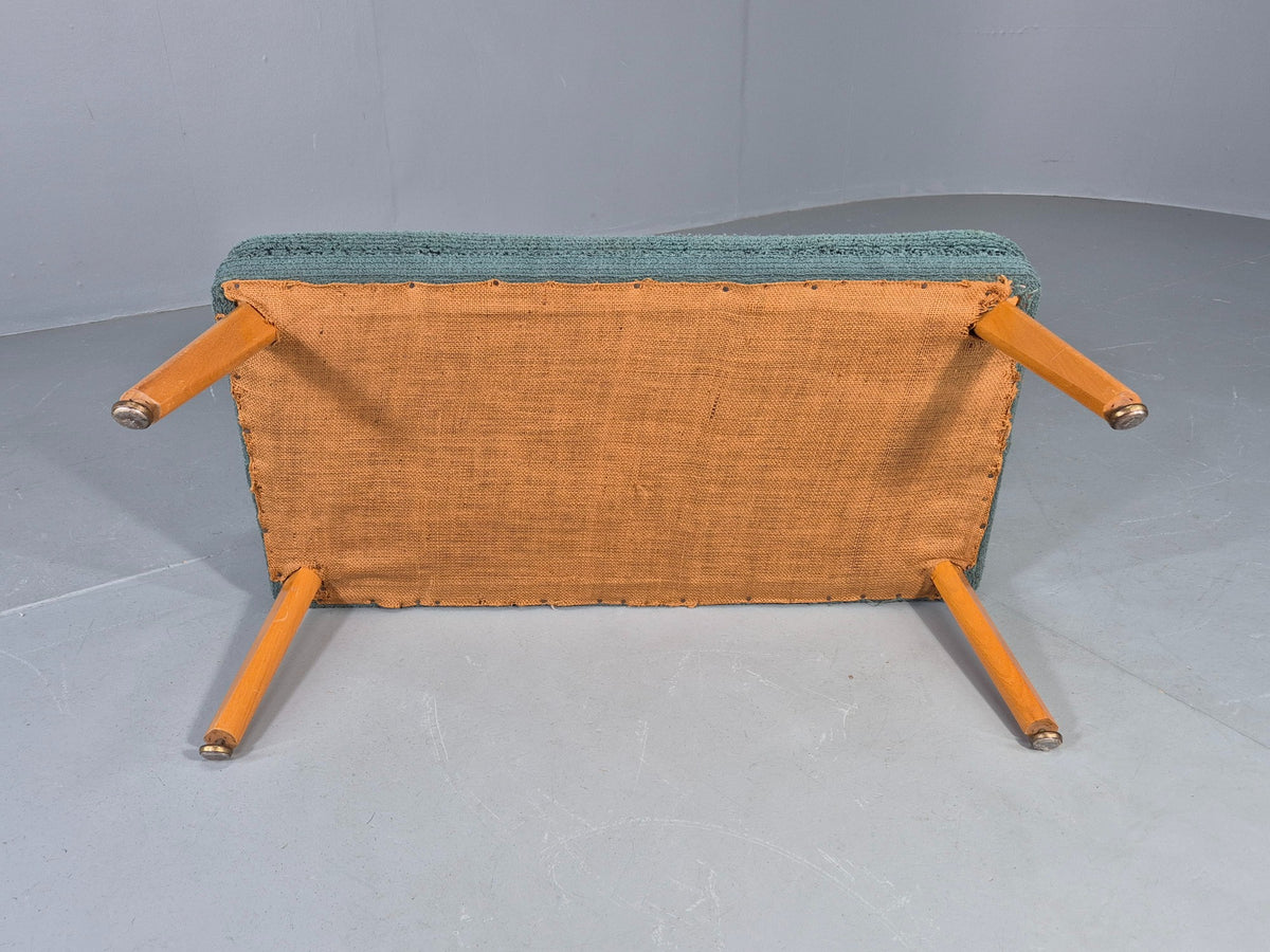 Vintage 1950s Footstool Turquoise Blue Boucle Beech Legs EB12797