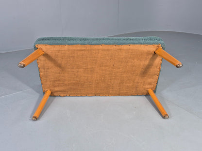 Vintage 1950s Footstool Turquoise Blue Boucle Beech Legs EB12797