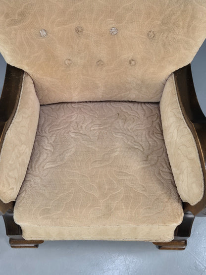 Antique Danish Art Deco Armchair Cream Moquette Beech Frame 1920s EB02887