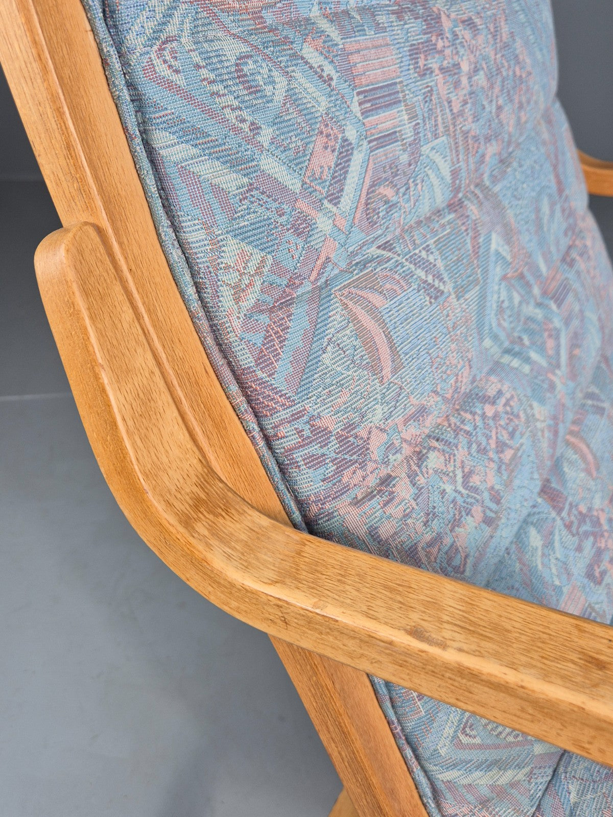 Vintage Mid Century Danish Bentwood Chair Blue Abstract 1980s Retro EB12107