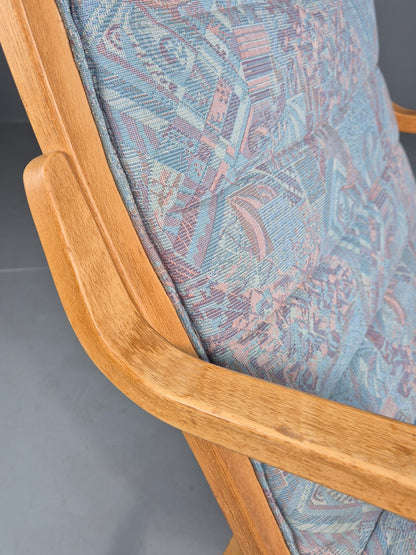 Vintage Mid Century Danish Bentwood Chair Blue Abstract 1980s Retro EB12107