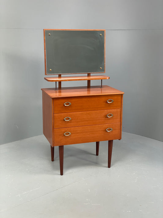 Vintage 1970s Bedside Cabinet Chest Of Drawers Cherry Mirror Retro EB12302