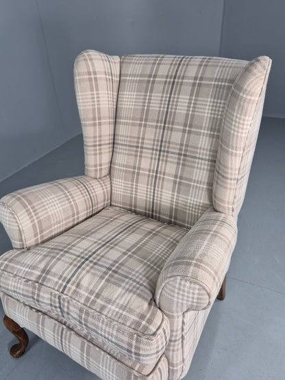 Vintage Wingback Lounge Chair 20th Century Check Wool Upholstery EB12856