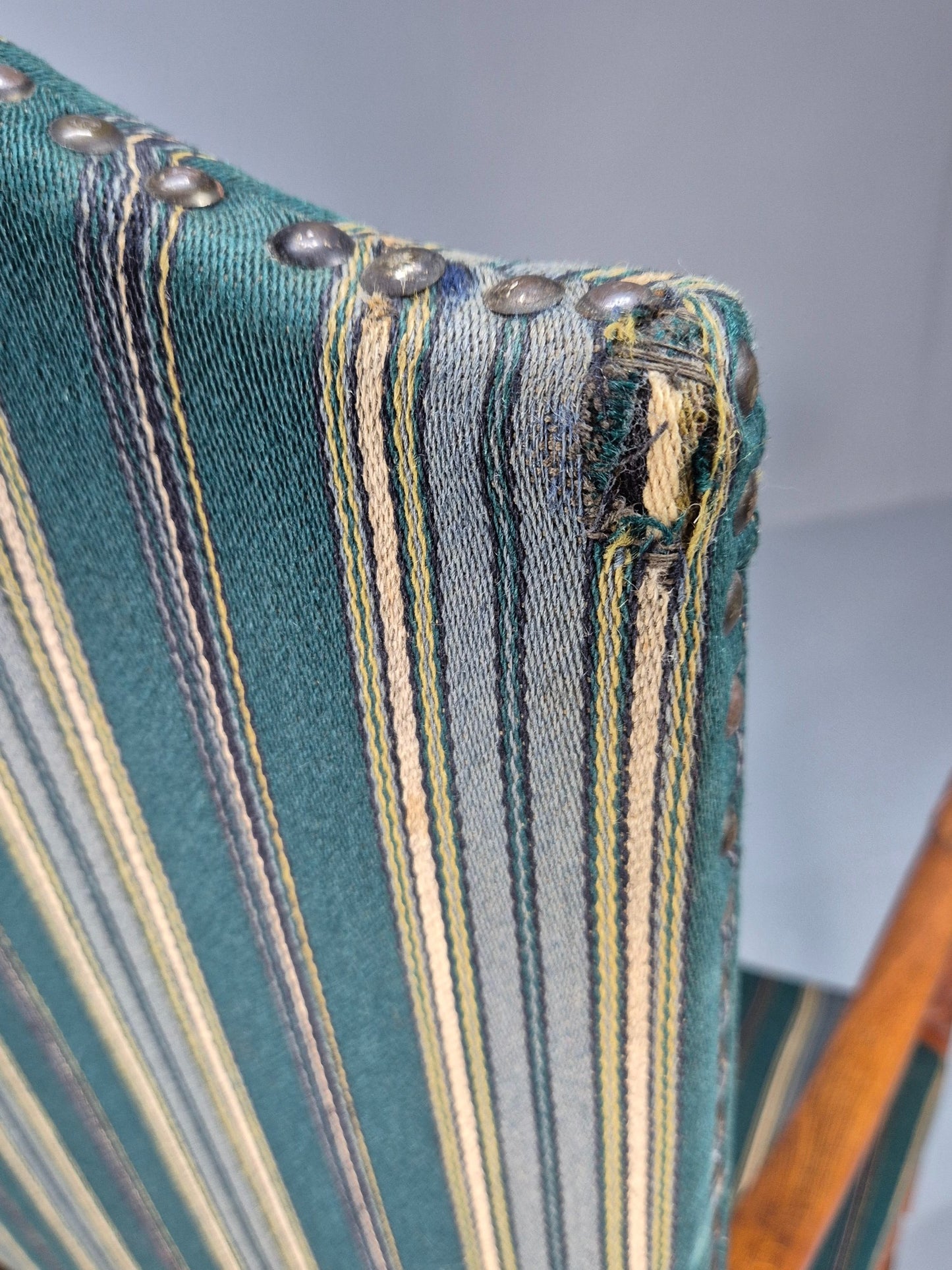 Baroque Style Throne Armchair Oak Frame Wool Stripe Upholstery EB08988