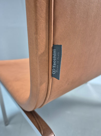 Vintage Tacchini Leather Lounge Chair Chrome Frame Modern Design EB9949