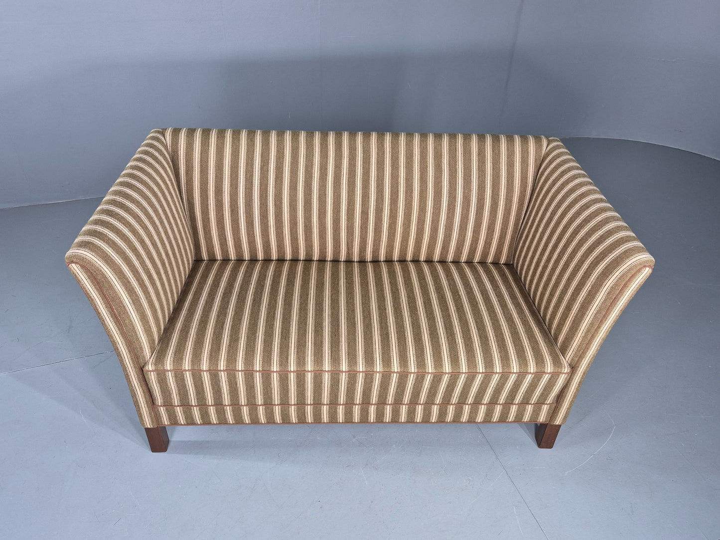 Vintage Danish Art Deco Style 2 Seater Sofa Green and Cream Wool Stripe EB12695