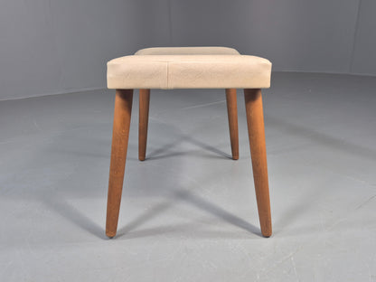 Vintage Mid Century Footstool Danish Cream Vinyl Beech Legs 1960s Retro 12052