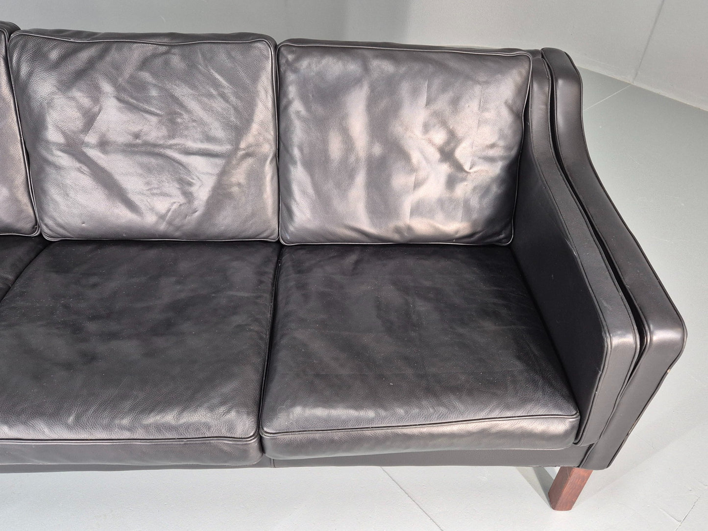 Vintage 3 seater Sofa Mid Century Skippers Black Leather Retro 1970s EB12172