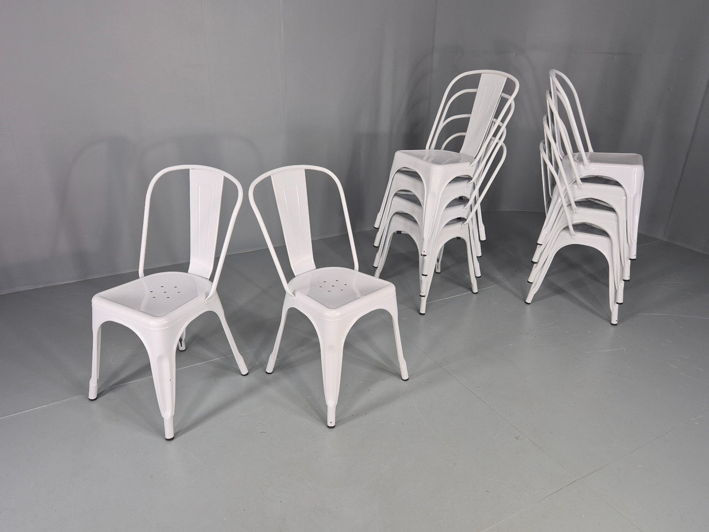 10 Off White Tolix Stlye Stacking Chair VG Condition Vintage Industrial EB12580