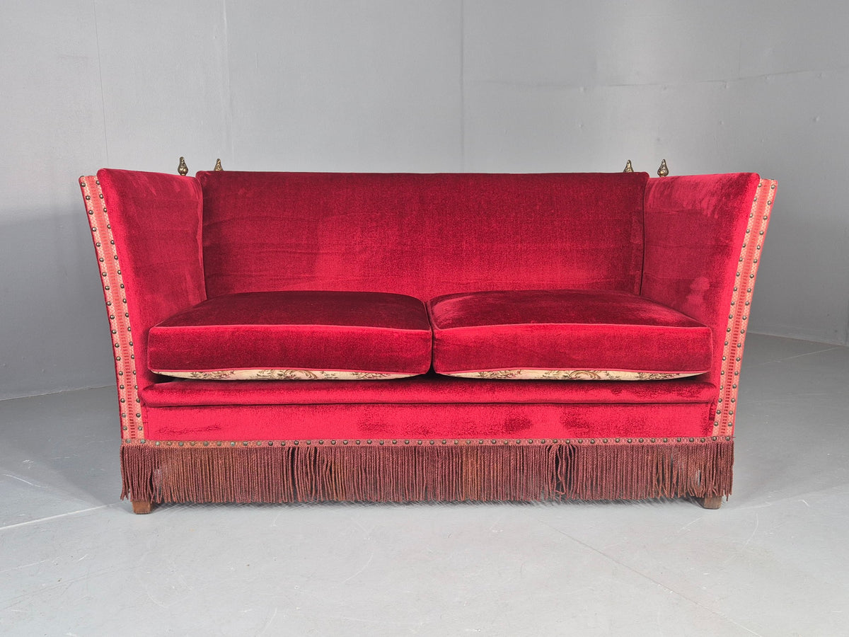 Vintage Danish 2 Seater Sofa Knole Style Red 1950s Tassels Drop End EB12720