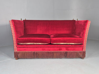 Vintage Danish 2 Seater Sofa Knole Style Red 1950s Tassels Drop End EB12720