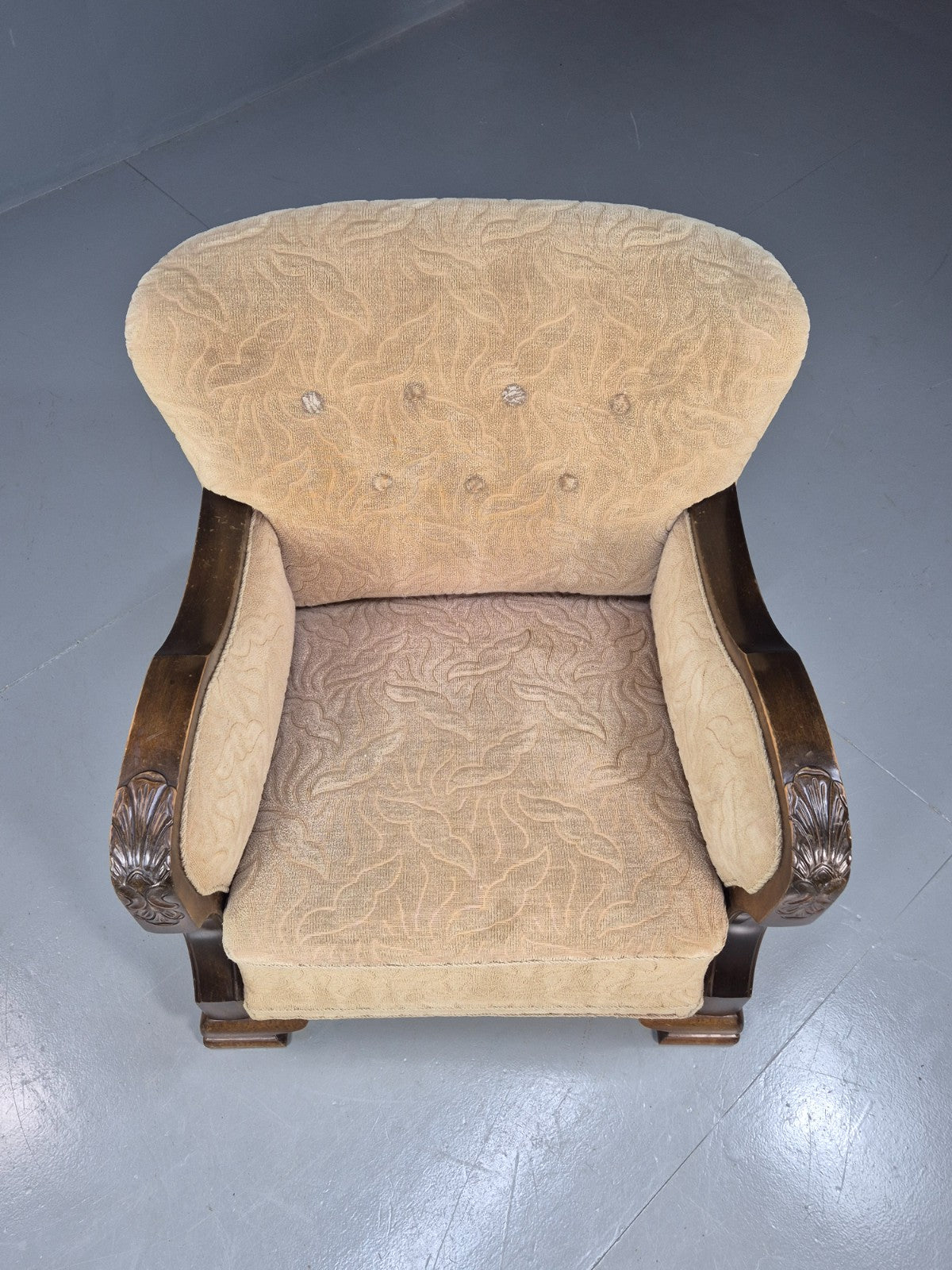 Antique Danish Art Deco Armchair Cream Moquette Beech Frame 1920s EB02887