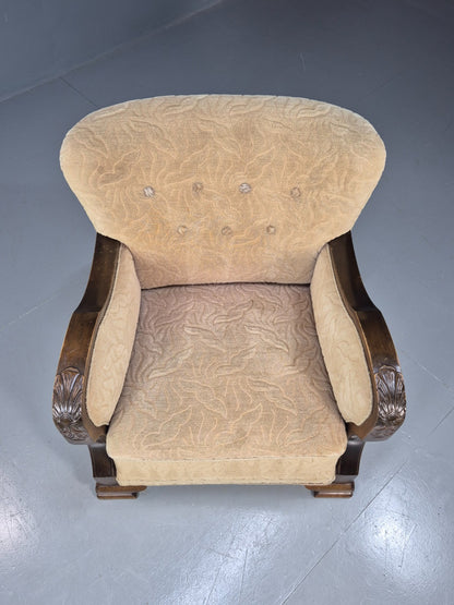 Antique Danish Art Deco Armchair Cream Moquette Beech Frame 1920s EB02887