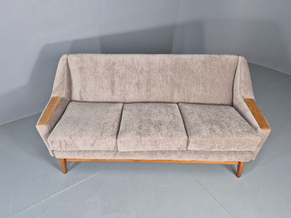 Vintage 3 Seater Danish Mid Century Sofa Oak Frame Paws New Upholstery EB11125