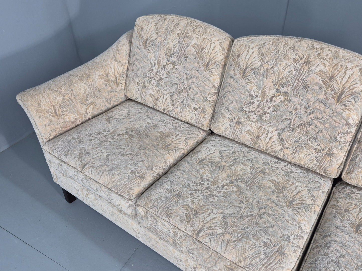Vintage Danish 3 seater Sofa 1980s Floral Cotton Velour retro MCM EB12562