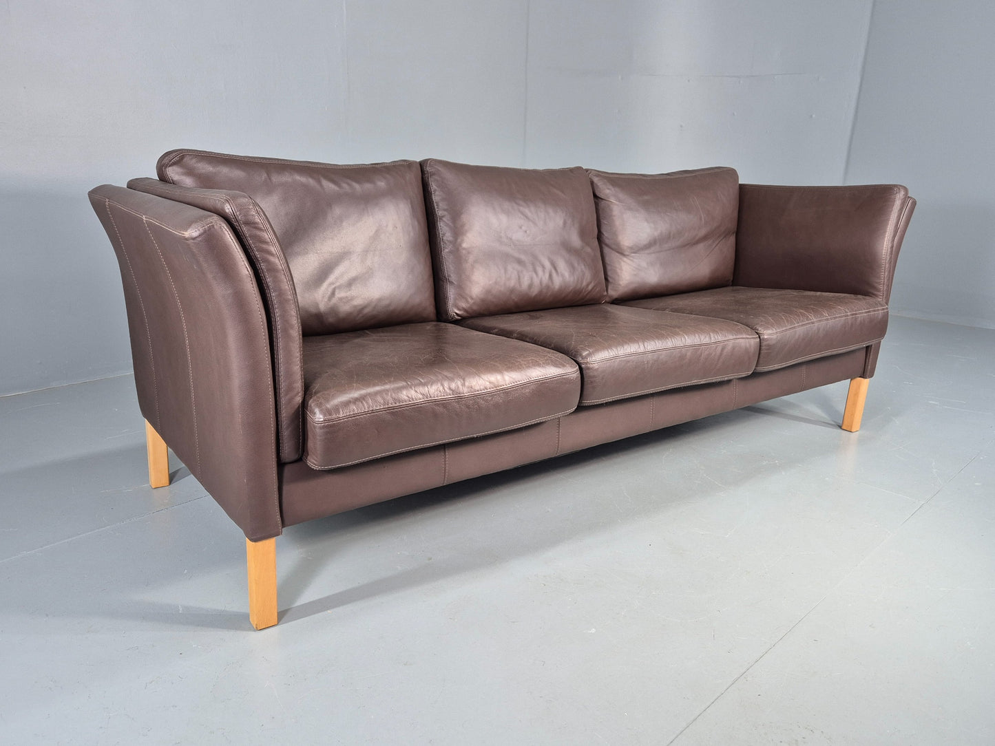 Vintage Danish 3 Seat Sofa Brown Leather 1980s Retro MCM  EB12417