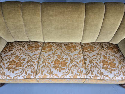 Vintage Danish 3 Seater Sofa 1940s Craved Oak Frame Shell Back Art Deco 12836