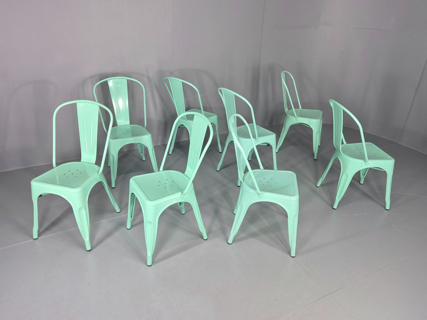 8 Mint Green Tolix Stlye Stacking Chair VG Condition Vintage Industrial EB12578