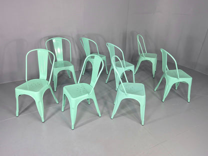 8 Mint Green Tolix Stlye Stacking Chair VG Condition Vintage Industrial EB12578