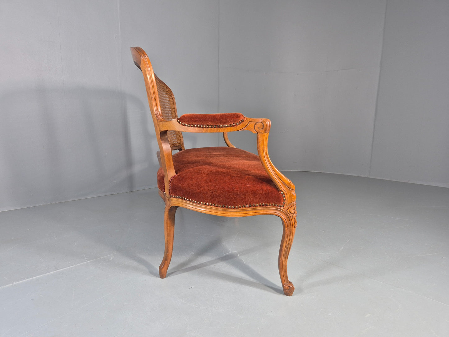 Vintage Danish 2 Seat Sofa French Style Bergere Back Red Velvet Velour EB12744