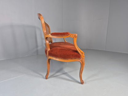 Vintage Danish 2 Seat Sofa French Style Bergere Back Red Velvet Velour EB12744