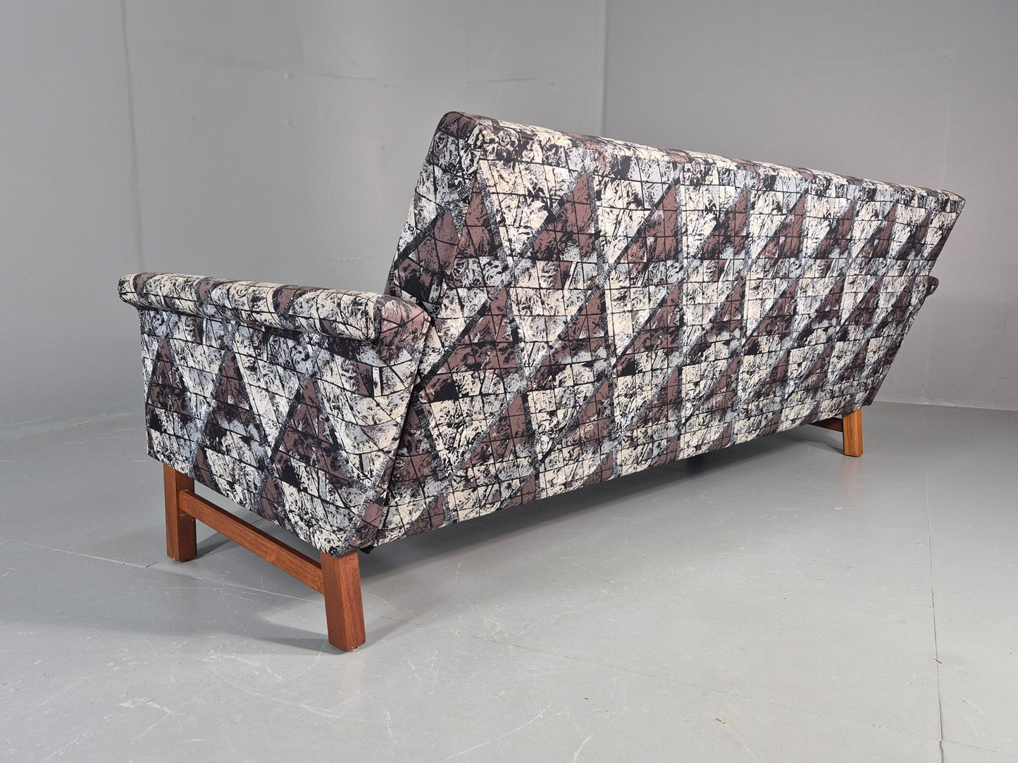Vintage Mid Century Modern 3 Seater Sofa Swedish Abstract Fabric 1960s EB11077
