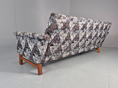 Vintage Mid Century Modern 3 Seater Sofa Swedish Abstract Fabric 1960s EB11077