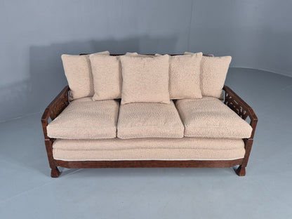 Vintage Art Deco 3 Seat Sofa Dappled Walnut White Boucle Bergere EB12557
