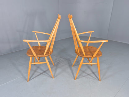 2 Ercol Goldsmith Elbow Chairs Blonde Wood 1960s Retro MCM  EB12544